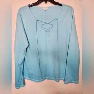J. Jill Light Blue Women's Top with Lace-Up Detail 100% Cotton Women's Size M